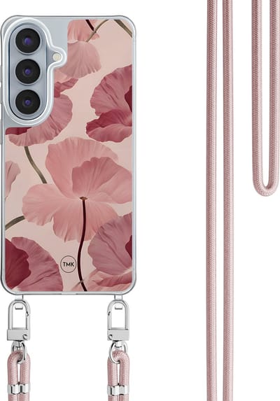 Telefoonhoesje met koord geschikt voor Samsung S26 - Vintage blossom - Inclusief koord - Transparant, Multi - - Crossbody beschermhoes - Met Telefoonketting