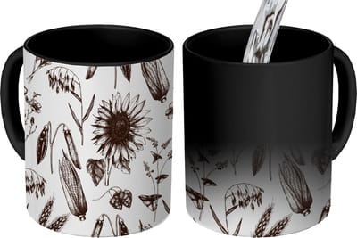 Magische Mok - Foto op Warmte Mokken - Koffiemok - Patroon - Planten - Zwart - Wit - Magic Mok - Beker - 350 ML - Theemok