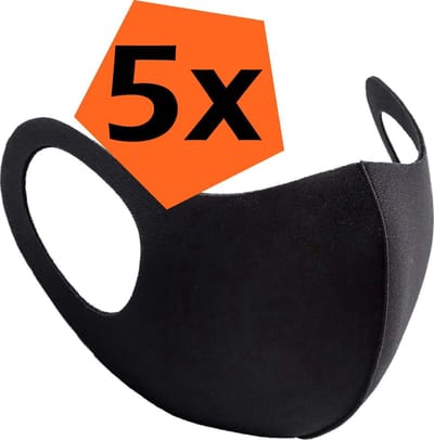 Mondkapje Wasbaar Zwart Mondmasker Wasbaar Mondkapje Wasbare Mondkapjes Universeel - 5 PACK