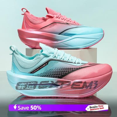 Heren Hardloopschoenen Carbon Plaat Marathon Specialiteit Sport Ademend Lichtgewicht Dames Comfortabele Antislip Vrije Tijd Sneakers 35 pink