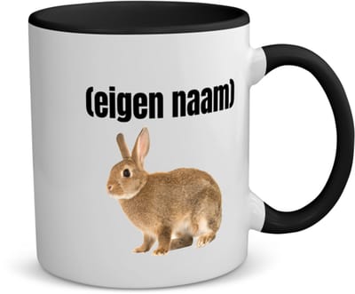 Akyol - konijn met eigen naam koffiemok - theemok - zwart - Konijn - konijnen liefhebbers - iemand die houdt van konijnen - verjaardag - cadeau - kado - 350 ML inhoud