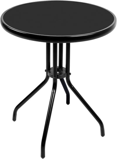 Metalen Tafel - Ronde Tafel - Ruimte Creëren - Gehard Glasplaat - 60 x 70 cm - Zwart