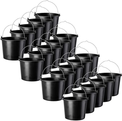 KADAX Bouwemmer, 12 l, mortelemmer van kunststof, wateremmer voor tuin, bouwplaats, zwarte emmer, stabiele cementemmer, mortelbak, poetsemmer, metselbak (20)