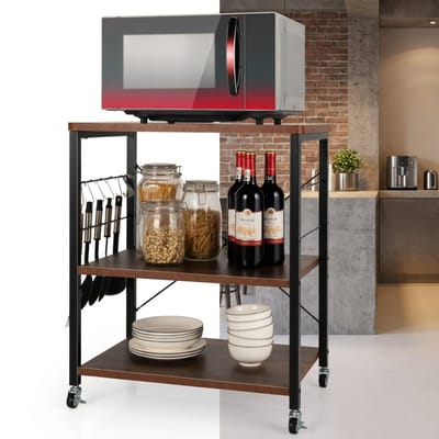 Magnetronkast - Keukenkast - Keukenrek Staand - Ovenkast - 60 x 40 x 73,5 cm - Organizers - Dubbele Draagplank - Aanrecht Organiser - Bruin