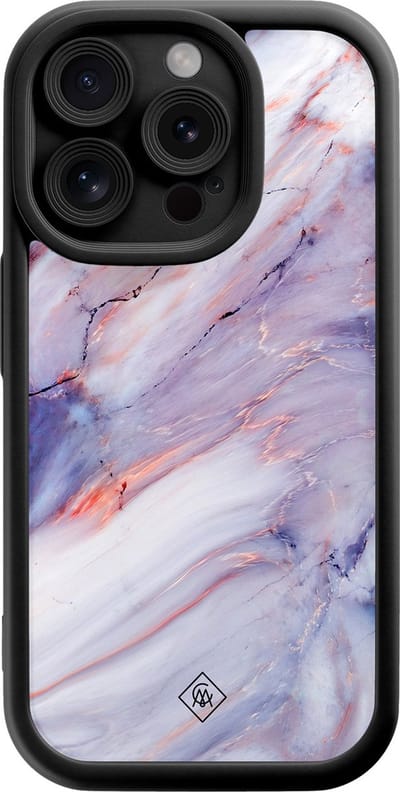 Casimoda® hoesje - Geschikt voor iPhone 15 Pro - Marmer Paars - Effen telefoonhoesje met lensbescherming - Siliconen/TPU - Backcover - Paars