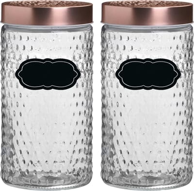 Voorraadpot/bewaarpot Blair - 4x - 1.5L - glas - koperen deksel - incl. etiketten