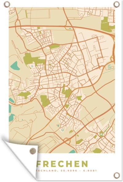 Muurdecoratie Frechen - Kaart - Vintage - Stadskaart - Plattegrond - 120x180 cm - Tuinposter - Tuindoek