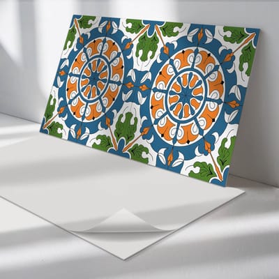 Wallfluent Vinyl Tegels - Decoratief Patroon met Plantenmotieven Vinyl Vloer Tegels - 40 cm x 20 cm - Blauw PVC Tegels - Set van 10 - Rechthoek PVC Tegels - Texturen Plaktegels - Zelfklevende Vinyl Tegels - Plaktegels Keuken en Badkamer