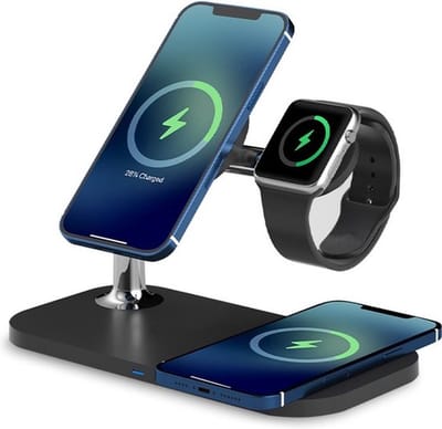 JustValue 3-in-1 Draadloze Oplader - Geschikt voor Smartwatches en Draadloze Oortjes - USB C adapter - Geschikt voor Magsafe