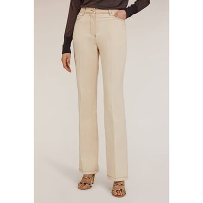 Motivi Drill Flared Trousers With Contrast Stitching Beige Größe: 32 | Stoffhosen Outlet | Damen | Braun