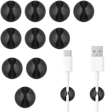Set van 10 Zelfklevende Kabelhouders voor Desk Organization, Kabelbeheer en Oplaadkabels, Ideaal voor USB, Stroomkabels en Audiokabels