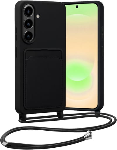 Hoesje Geschikt voor Samsung A37 Hoes Met Telefoonketting - Backcover Geschikt voor Samsung Galaxy A37 Case Met Koord - Zwart
