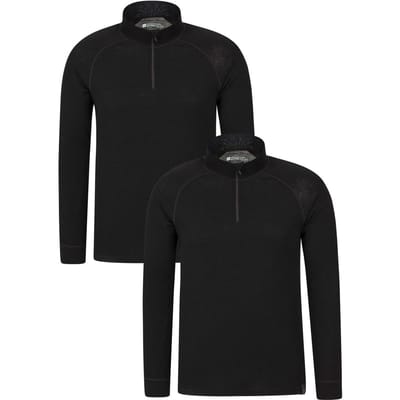 Mountain Warehouse Heren Merino Wol Base Layer Top (Set van 2) (Zwart)