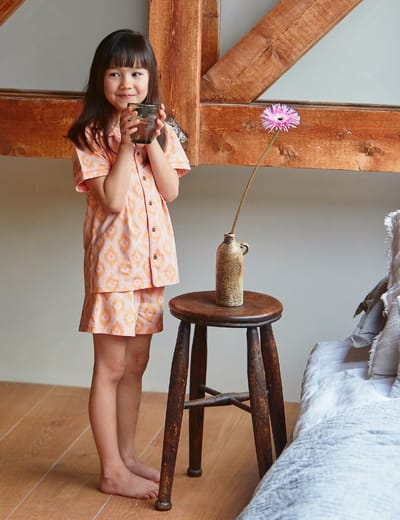 Little Label - klassieke zomer pyjama - roze oranje - bio katoen - 6Y/110-116