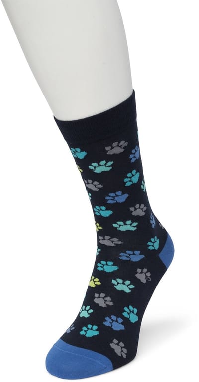 Bonnie Doon Dames Sokken met Hondenpootjes Print maat 36/42 Donker Blauw - Thema Sokken - Hondenpoten - Cadeau Sokken - Word je Happy en vrolijk van - Zacht Katoen met Gladde Teennaad - Comfortabel - Perfect Cadeau - Black Iris - BT991101.134