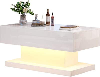 Lift Top Salontafel - Witte Salontafel Met LED - Hydraulisch Systeem - Verborgen Opbergruimte - 30kg Draagkracht - Woonkamer - 100x50x45cm - Wit