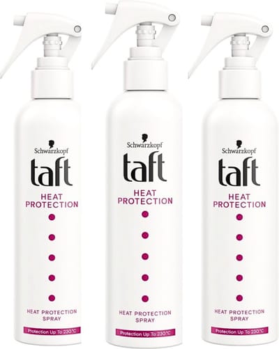 Schwarzkopf Taft Heat Protection Spray en Frizz Control - Hitte Beschermende Haar Spray tot 230 °C - Anti Pluis Effect Zonder te Plakken - Vegan en Siliconenvrij Hair Spray - 3 x 250 ml