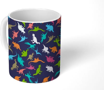 Mok - Koffiemok - Patronen - Dino - Kleuren - Jongens - Kinderen - Kids - Kind - Mokken - 350 ML - Beker - Koffiemokken - Theemok
