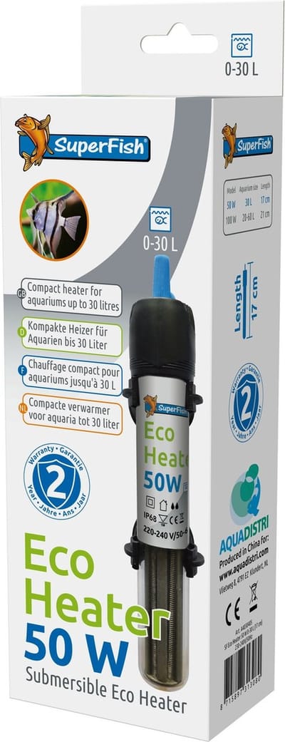 SuperFish Nano eco Heater - Aquarium - Verwarming - Tot 30 ltr - 50W - 17 cm