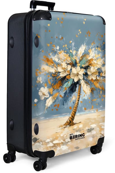 NoBoringSuitcases.com® - Koffer groot - Reiskoffer lichtgewicht - Tropische palmboom met witte bloemen op strand - Rolkoffer met 4 wielen - Grote trolley XL - 98 liter bagage