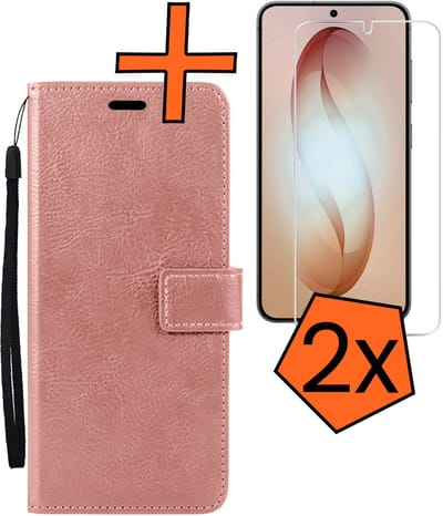 Hoes - Met 2x Screenprotector - Geschikt voor Samsung Galaxy S26 - Luxe Pasjeshouder - Bookcase Portemonee - Flip Case - Kunstleer Book Case - Flipcase Hoes - Book Cover - Walletcase - PortemonneeHoes - Rosé goud