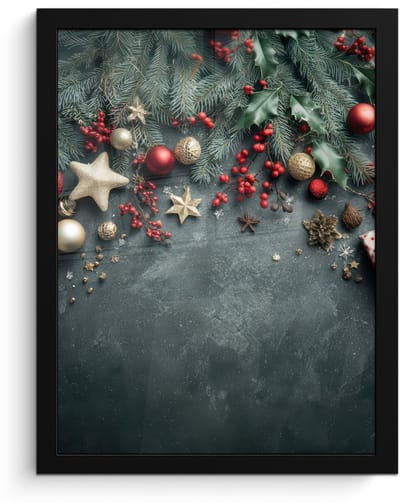 Poster in lijst - Fotolijst 30x40 cm - Posters - Kerstomlijsting - Hulst - Kleurrijk - Posterlijst zwart - Decoratie - Wanddecoratie woonkamer - Muurdecoratie slaapkamer - Kerstversiering - Kerstdecoratie voor binnen - Kerstmis