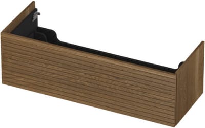 INK® wastafelonderkast 1 lade greeploos push to open echt hout met horizontaal gefreesd front 120x45x38cm, massief eiken aqua