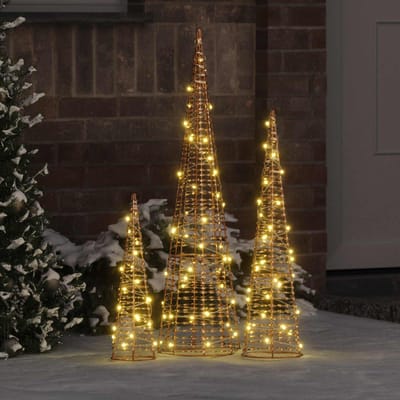 vidaXL - Kerstboom - 3 - st - 90 - LED's - Warmwit - 20 - x - 20 - x - 80 - cm - PET