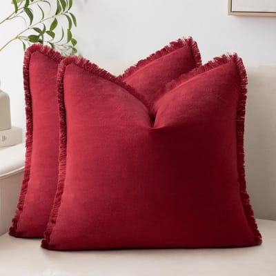 Kussenhoezen – Kussenhoezen met kwastjes – Decoratieve kussenslopen in bohemian-stijl – Set van 2 – Geschikt voor banken, bedden, woonkamers, slaapkamers en woondecoratie in landelijke stijl – Rood