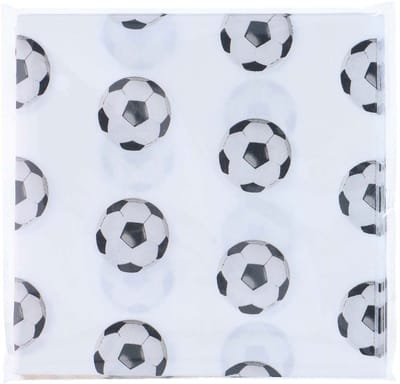 Party Casa Voetbal Servetten - 33x33cm - Set van 20 Stuks - Papier - Voetbalthema Print - Wit met Zwart-Witte Voetballen - Tafelaccessoire voor Sportthemafeestjes