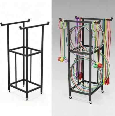 Hoelahoep Houder - Sportrek Organizer - Fitness Opslag - Verrijdbaar Met Remmen - 50x40x130cm - Zwart