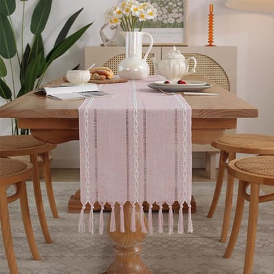Katoen Linnen Gemengde Tafel Runner, Handgeweven Kwastjes Perfect voor Bruiloft Boogdeur Feest Diner Tafel Decoratie Other&35x120cm gray