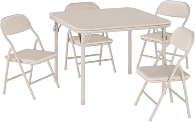 5-Delige Opvouwbare Kindertafel en Stoelen Set - Speeltafel met 4 Stoeltjes - Zacht PU Leer - Geen Montage - Beige