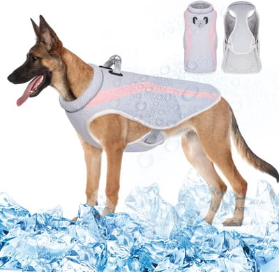 Famanu - Koelvest voor honden met harnas, koelvest voor honden, koelvest voor huisdieren, zomer, koelvest voor grote honden, middelgroot, klein, roze