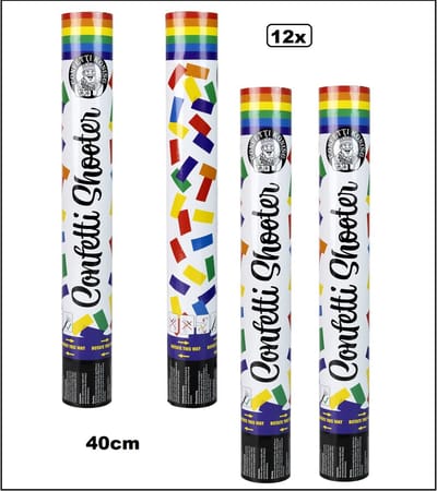 12x Confetti shooter regenboog kleuren 40cm - papier - Rainbow thema feest party pride