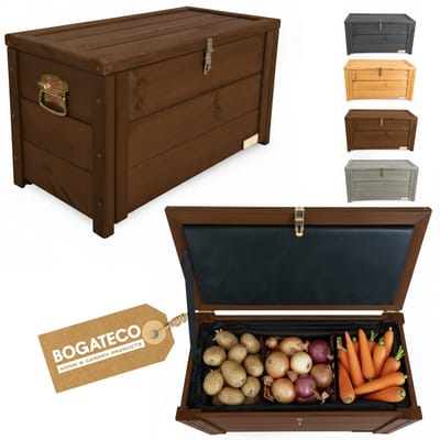 BOGATECO Geïsoleerde Tuinkist met Deksel - Thermobox 55L - Houten Kist voor Groente & Fruit - 79x46x39cm - Verstelbare Vakken