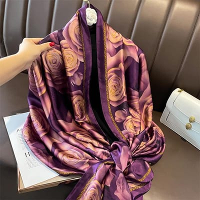 Dames Mode Print Zijden Sjaal Luxe Warm 180X90Cm Sjaals Populair Grote Satin Afwerking Sjaal Het Vier Seizoenen Ontwerp Hijab black
