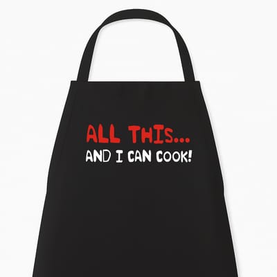 Keukenschort "All this and I can cook!" | Grappig Cadeau | Wit Kookschort | Origineel Kerstcadeau | Kookliefhebber