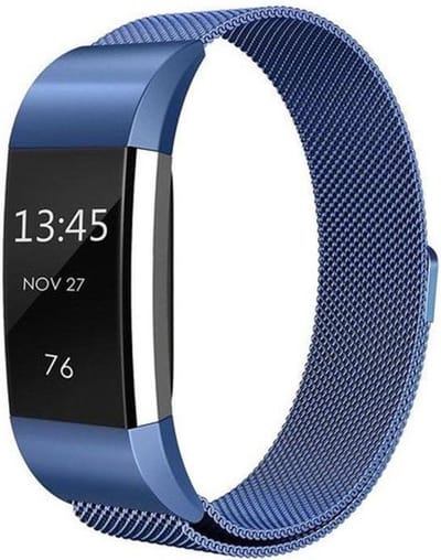 Milanees bandje geschikt voor Fitbit Charge 2 - Met magneetsluiting - Gemaakt van RVS - KELERINO. - Blauw - Small