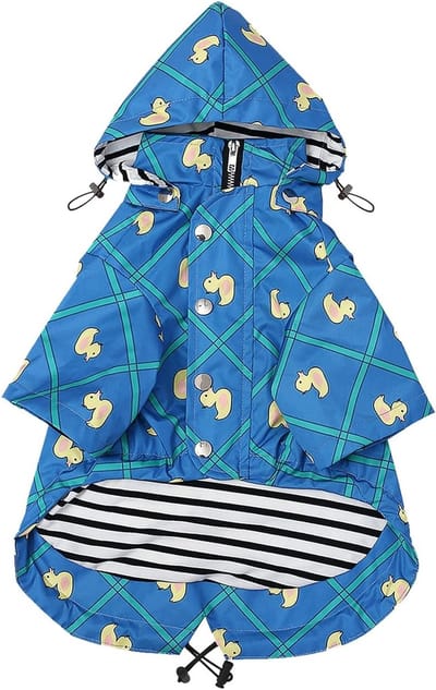 Hondenregenjas met Rits en Reflecterende Knopen, Waterafstotend en Verstelbaar met Capuchon, Stijlvolle Premium Regenjassen voor Honden in Maten XS tot XXL - Ruitpatroon Blauw - Geschikt voor Kleine en Grote Honden