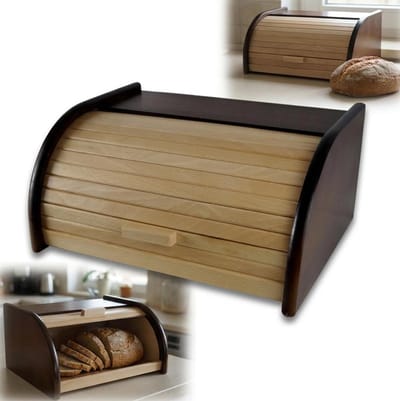 Broodtrommel Hout - Brooddoos Opslag - Brood Bewaren - Tweekleurig Design - 40x29x18 cm - Nootkleur