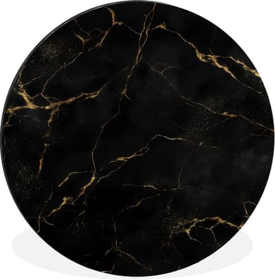 WallCircle - Wandcirkel - Muurcirkel - Zwart marmer - Gouden aders - Klassiek - Aluminium - Dibond - 140x140 cm - Binnen en Buiten