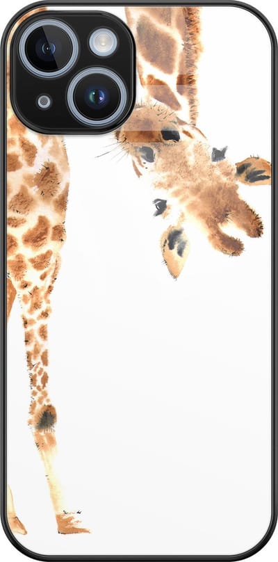 Hoesje geschikt voor iPhone 14 - Giraffe - Luxe Glazen Hardcase - Giraffe - Bruin - Leuke Telefoonhoesjes