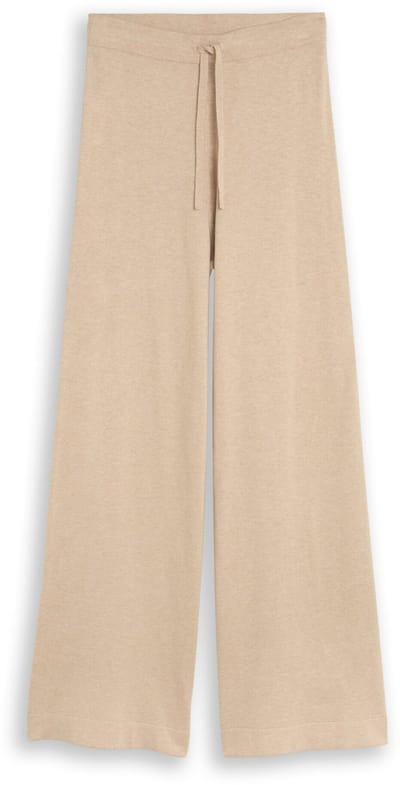 Tom Tailor - Wide leg gebreide broek met zijde - Maat 38 - gravel beige melange