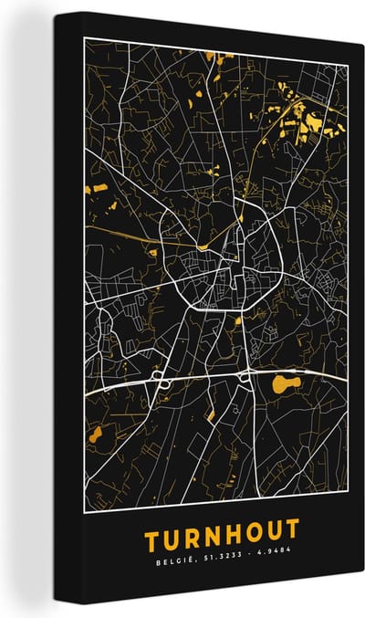 Canvas Schilderij Stadskaart - Turnhout - Plattegrond - Goud - Kaart - 20x30 cm - Wanddecoratie