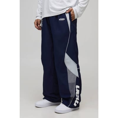Baggy Elasticated Waist Moto Track Pants | Navy | Size Medium