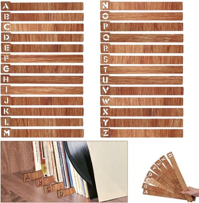 Dailygoods- Vinyl Record Dividers 26 Stuks - Houten Organizer - A-Z Alfabetische Verdelers - 35 cm Lengte - Bruin - Premium Materiaal - Platenverdelers