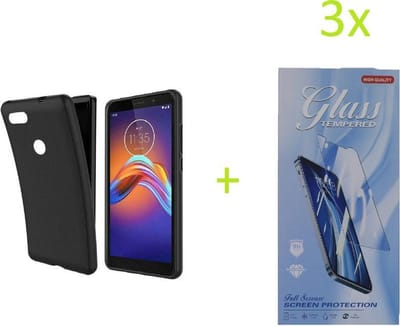 hoesje Geschikt voor: Motorola Moto E6 Play TPU Silicone rubberen + 3 Stuks Tempered screenprotector - zwart