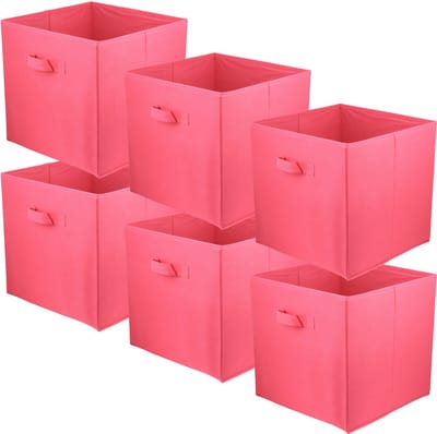 LAVITA® Opbergmand Textiel - 31x31x31 Donkerroze 6 Stuks - Opbergbox Kast Organizer Opbergdoos - Kastlade Verdeler Voor Kleding Ondergoed Badkamer Kledingkast - Vouwdoos Stoffen Doos Opbergdozen