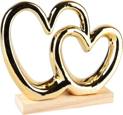 Dekoratief | Deco harten op voet, goud/naturel, dolomiet, 19x4x16cm | A235923